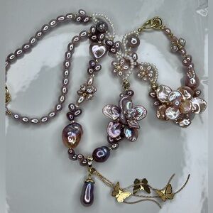 🔥 Handmade Freshwater Premium Keshi Flower 🌺 ❤️ Flameball Necklace Bracelet SET